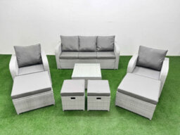 Fimous Outdoor Garden Furniture Set Pe Rattan Lounge Sofa Set With Coffee Table 3 Seater Sofa 4 Footstools Light Grey - thumbnail 1
