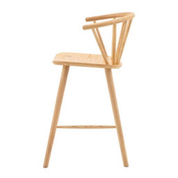 Xample Gallery Craft Oak Bar Stool With Light Brown Finish, Turned Legs & Back Spindles, Counter Height, Solid Oak & Oak Veneers - thumbnail 6