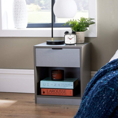 Home Source Phoenix 1 Drawer Bedside Table Nightstand Storage Unit Grey Bedroom Furniture - image 1