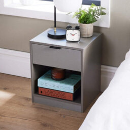 Home Source Phoenix 1 Drawer Bedside Table Nightstand Storage Unit Grey Bedroom Furniture - thumbnail 2