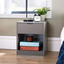 Home Source Phoenix 1 Drawer Bedside Table Nightstand Storage Unit Grey Bedroom Furniture - thumbnail 3