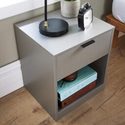 Home Source Phoenix 1 Drawer Bedside Table Nightstand Storage Unit Grey Bedroom Furniture - thumbnail 4