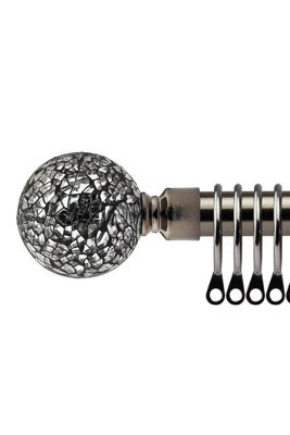 16-19mm Mirrored Extendable  Metal Curtain Pole Set Black Silk 120-210Cm