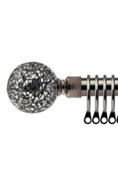 16-19mm Mirrored Extendable  Metal Curtain Pole Set Black Silk 120-210Cm