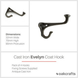 Oakcrafts - Antique Cast Iron Evelyn Hall Stand Hat & Coat Hook 100mm - Pack Of 4 Hooks - thumbnail 2