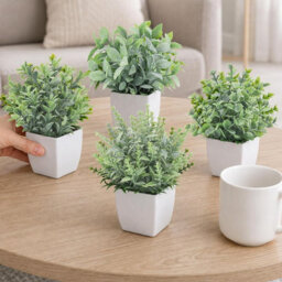 CLEFFNS 4 Pack Fake Plants Mini Artificial Plants Indoor With Pot Home Decor Indoor Office Table Room Farmhouse Bathroom Decor Faux Plants - thumbnail 1