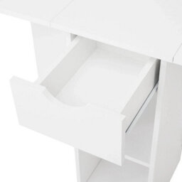 White Folding Dining Table Drop Leaf Rolling W/ Drawer 2 Storage Shelves - thumbnail 6