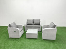 Fimous Light Grey Pe Wicker Rattan Garden Furniture Set Sofa Set Reclining Adjustable Chair Square Coffee Table 4 Seater - thumbnail 2