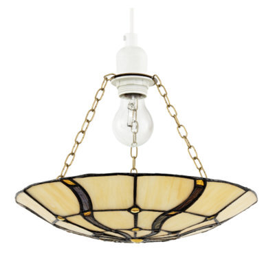 Happy Homewares Amber Toned Circular Tiffany Stained Glass Pendant Ceiling Light Shade - image 1