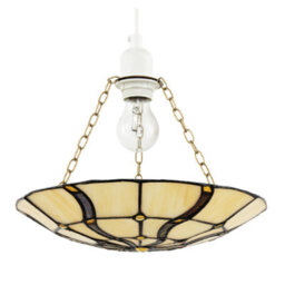 Happy Homewares Amber Toned Circular Tiffany Stained Glass Pendant Ceiling Light Shade - thumbnail 1