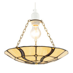 Happy Homewares Amber Toned Circular Tiffany Stained Glass Pendant Ceiling Light Shade - thumbnail 2