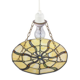 Happy Homewares Amber Toned Circular Tiffany Stained Glass Pendant Ceiling Light Shade - thumbnail 3