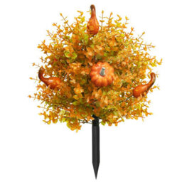 CLEFFNS 22Inch Fall Artificial Flowers For Outdoors, Pumpkin Artificial Plants Outdoor With Orange Leaves Gourds, Autumn Artificial Plant - thumbnail 1