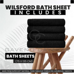 Gc Gaveno Cavailia 4 Pack Wilsford Supreme Bath Sheet Black Highly Absorbent Egyptian Cotton Towel Set - thumbnail 2