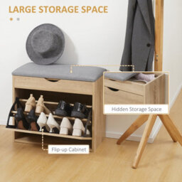 Homcom Entryway Shoe Bench With Cushion Storage Cabinet For Living Room Natural - thumbnail 4