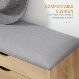 Homcom Entryway Shoe Bench With Cushion Storage Cabinet For Living Room Natural - thumbnail 5
