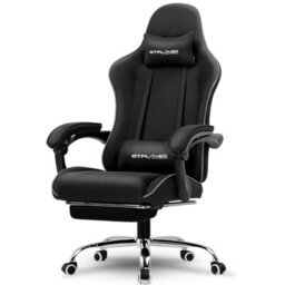 Luckracer Fabric Gaming Chair, Massage Ergonomic Computer Chair With Footrest, Lumbar Support, Home Office Pc Racing Chairs, Black