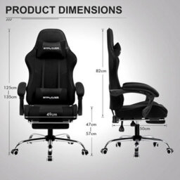 Gtplayer Fabric Gaming Chair, Massage Ergonomic Computer Chair With Footrest, Lumbar Support, Home Office Pc Racing Chairs, Black - thumbnail 3