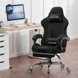 Gtplayer Fabric Gaming Chair, Massage Ergonomic Computer Chair With Footrest, Lumbar Support, Home Office Pc Racing Chairs, Black - thumbnail 2