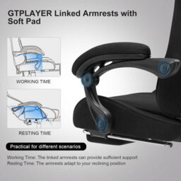 Gtplayer Fabric Gaming Chair, Massage Ergonomic Computer Chair With Footrest, Lumbar Support, Home Office Pc Racing Chairs, Black - thumbnail 5