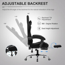 Gtplayer Fabric Gaming Chair, Massage Ergonomic Computer Chair With Footrest, Lumbar Support, Home Office Pc Racing Chairs, Black - thumbnail 6