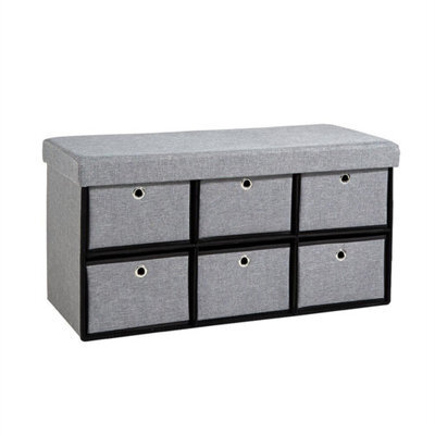 Grey Ottoman 6 Drawer Storage Chest Furniture Fabric Folding Sturdy Space Saving - image 1