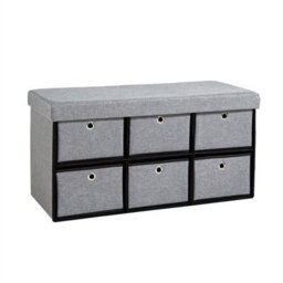 Grey Ottoman 6 Drawer Storage Chest Furniture Fabric Folding Sturdy Space Saving - thumbnail 1