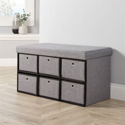 Grey Ottoman 6 Drawer Storage Chest Furniture Fabric Folding Sturdy Space Saving - thumbnail 4