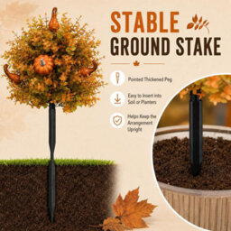 CLEFFNS Fall Pumpkin Artificial Flowers With Ground Stakes, Faux Autumn Plant With Orange Leaves Gourds, 22Inch Garden Decor For Halloween - thumbnail 5