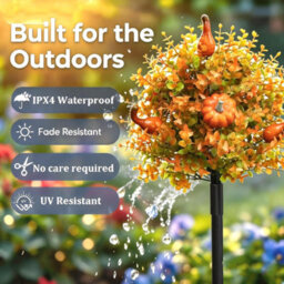 CLEFFNS Fall Pumpkin Artificial Flowers With Ground Stakes, Faux Autumn Plant With Orange Leaves Gourds, 22Inch Garden Decor For Halloween - thumbnail 6