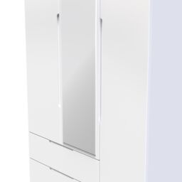 Messina Ready Assembled Modern Matt White 2 Drawer Tall Triple Wardrobe With 1 Mirror Door (H)1970mm (W)1110mm (D)530mm - thumbnail 3
