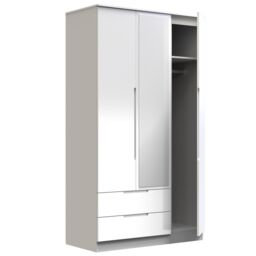 Messina Ready Assembled Modern Matt White 2 Drawer Tall Triple Wardrobe With 1 Mirror Door (H)1970mm (W)1110mm (D)530mm - thumbnail 4