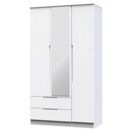 Messina Ready Assembled Modern Matt White 2 Drawer Tall Triple Wardrobe With 1 Mirror Door (H)1970mm (W)1110mm (D)530mm - thumbnail 1