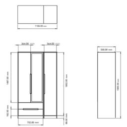 Messina Ready Assembled Modern Matt White 2 Drawer Tall Triple Wardrobe With 1 Mirror Door (H)1970mm (W)1110mm (D)530mm - thumbnail 6