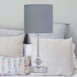 First Choice Lighting Set Of 2 Chrome Jewelled Table Lamp With Grey Cotton Shades - thumbnail 5