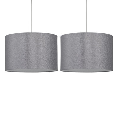 First Choice Lighting Set Of 2 Silvery Grey Glitter 25Cm Pendant Lightshades - image 1