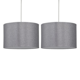 First Choice Lighting Set Of 2 Silvery Grey Glitter 25Cm Pendant Lightshades - thumbnail 1