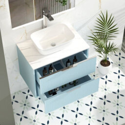Royal Bathrooms Evora 700mm Powder Blue Fluted Wall Hung Vanity Unit 2 Drawer With Countertop Basin - Elva - thumbnail 3