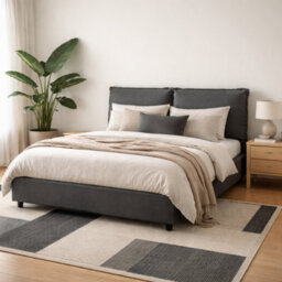 Wyld Haus Wexford Super King Upholstered Bed In Deep Grey Linen With Pillow Headboard