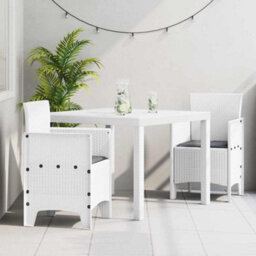 Berkfield Garden Dining Set 3 Pcs White Polt Rattan - thumbnail 1
