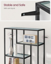 Songmics Bookshelf, 6-Tier Tall Bookcase, Plant Stand, Display Shelf, Tempered Glass, For Study, Office, Room, Kitchen, Black - thumbnail 4