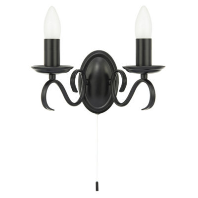Happy Homewares Traditional Wall Light Fixture With Pull Switch And Black Arms And Sconces - image 1