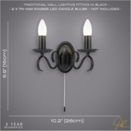 Happy Homewares Traditional Wall Light Fixture With Pull Switch And Black Arms And Sconces - thumbnail 7