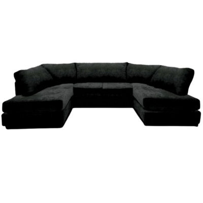 Ashton Full Back U Shaped Corner Sofa Chenille Black 6 Seater - image 1