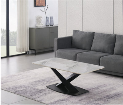 Stratus Interiors Sintered Stone Top Coffee Table White Grey Black - Gray - image 1