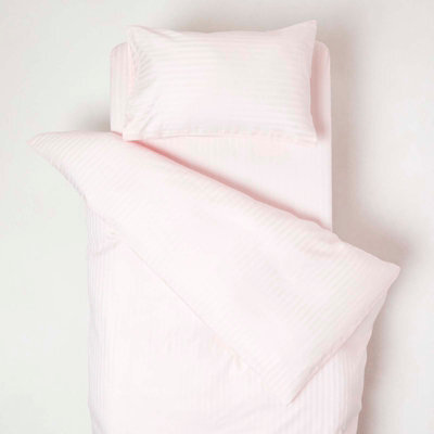 Homescapes Pink Cotton Stripe Cot Bed Duvet Cover Set 330 Thread Count - image 1