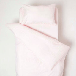 Homescapes Pink Cotton Stripe Cot Bed Duvet Cover Set 330 Thread Count - thumbnail 1