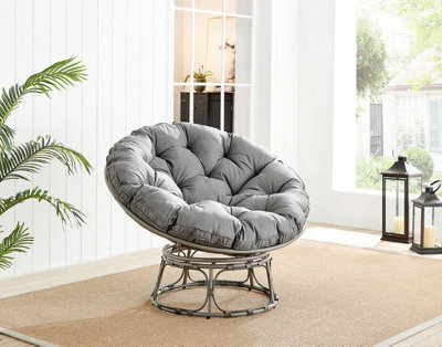 Furniturebox Uk Moon Grey Rattan Garden Papasan Chair In Textured Grey Rattan Weave And Thick Grey Cushion - Single Garden Chair - image 1