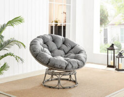 Furniturebox Uk Moon Grey Rattan Garden Papasan Chair In Textured Grey Rattan Weave And Thick Grey Cushion - Single Garden Chair - thumbnail 1