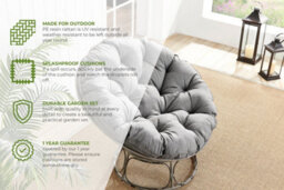 Furniturebox Uk Moon Grey Rattan Garden Papasan Chair In Textured Grey Rattan Weave And Thick Grey Cushion - Single Garden Chair - thumbnail 2